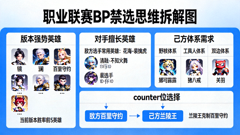职业联赛 BP 禁选思维拆解图表画面